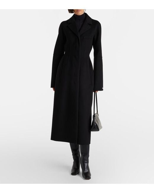 Sportmax Black Peplum Virgin Wool Coat