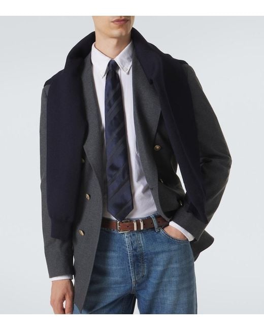 Brunello Cucinelli Blue Striped Silk Jacquard Tie for men