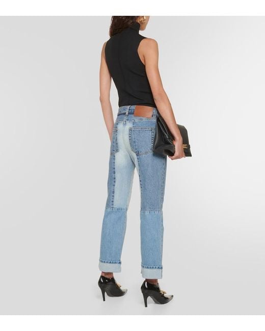 Victoria Beckham Blue Paneled High-Rise Straight Jeans