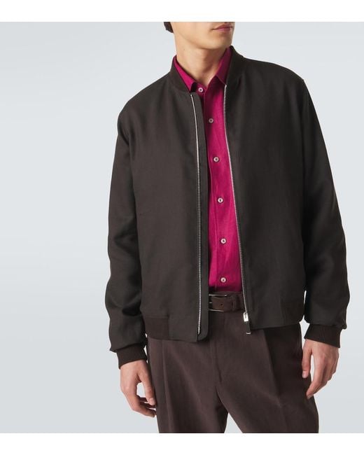 Zegna Black Linen Bomber Jacket for men
