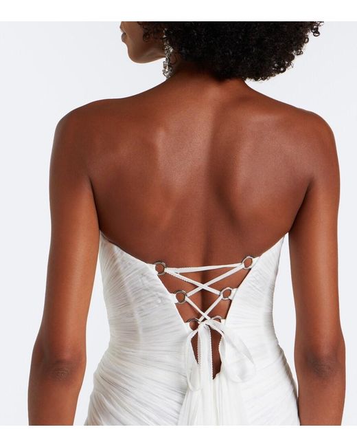 Maria Lucia Hohan White Cecilia Draped Silk Muslin Bustier Gown
