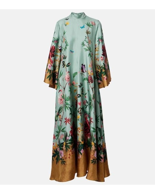 LaDoubleJ Green Magnifico Floral Silk Twill Maxi Dress