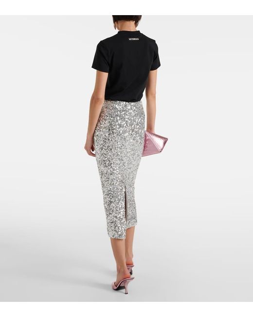 ROTATE BIRGER CHRISTENSEN Gray Sequined Midi Skirt