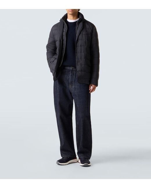 Herno Blue Nylon High-neck Down Jacket for men