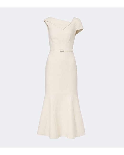 Roland Mouret Natural Belted Asymmetric Boucle Cocktail Dress