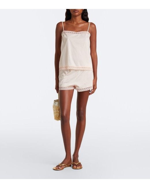 Eres Natural Lightness Lace-Trimmed Cotton Shorts