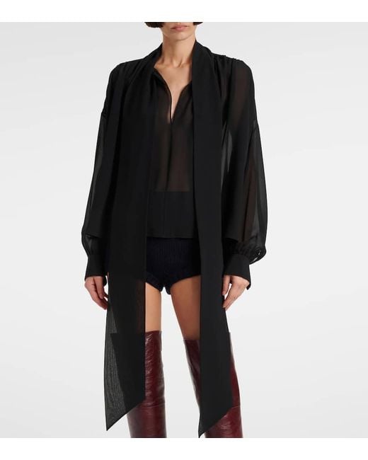 Blusa De Georgette De Seda Con Lazada Chloé de color Black