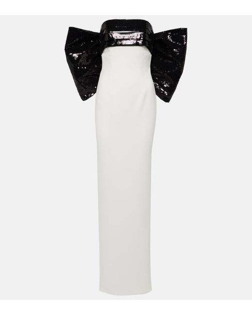 Monot White Sequined Bow-detail Gown