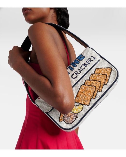 Staud Blue Tommy Beaded Shoulder Bag