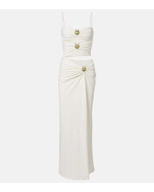 Christopher Esber White Mineral Stone Cutout Jersey Maxi Dress