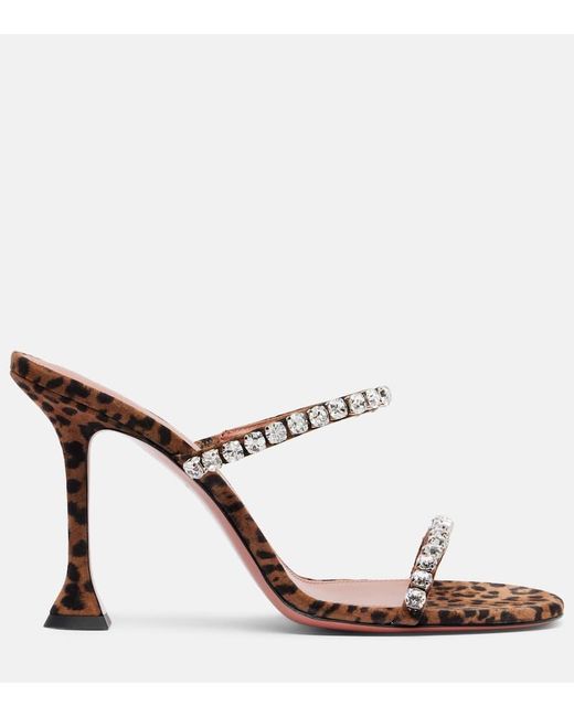 AMINA MUADDI Brown Sandalen Gigi 95 Aus Veloursleder Mit Kristallen