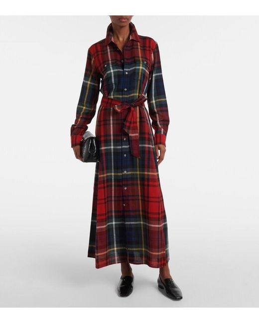 Polo Ralph Lauren Checked Cotton-Blend Shirt Dress in Red | Lyst Polo Ralph Lauren Checked Cotton-Blend Shirt Dress in Red | Lyst