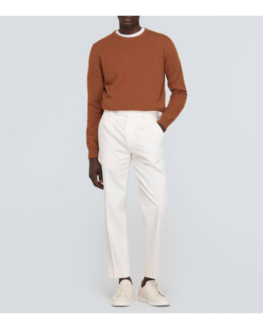 Zegna White Cotton And Wool Straight Pants for men