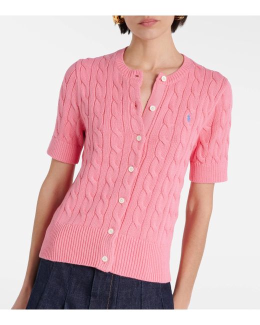 Polo Ralph Lauren Pink Plaited Cardigan With Short Sleeves