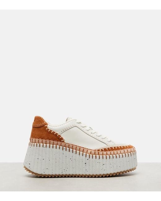 Chloé White Plateau-Sneakers Aus Leder