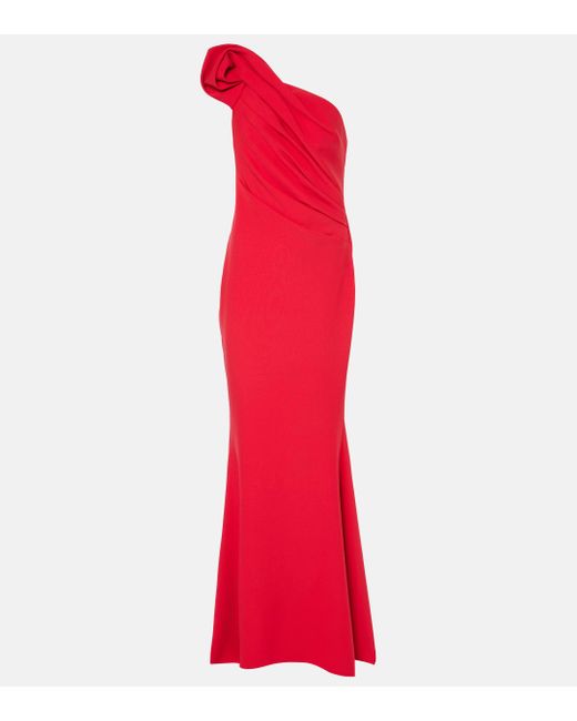 Safiyaa Red Tanna One-Shoulder Crepe Gown