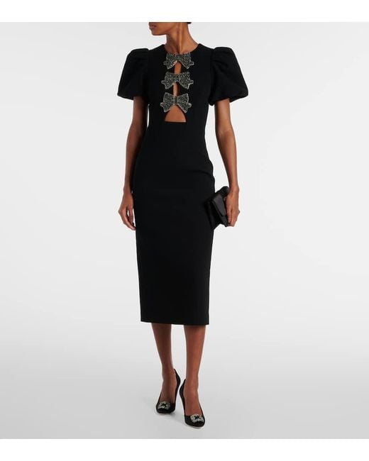 Rebecca Vallance Black Eliana Puff-Sleeve Midi Dress