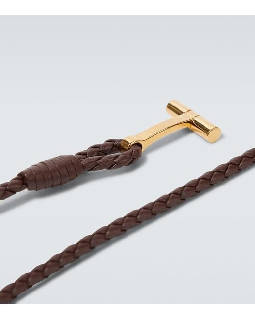 Tom Ford White T Braided Leather Bracelet for men