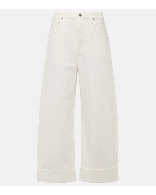 Citizens of Humanity White Ayla Mid-Rise Wide-Leg Jeans
