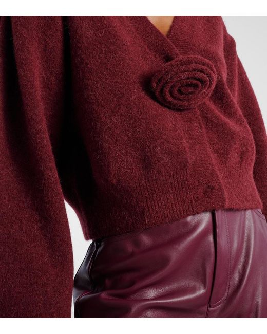 Cardigan En Mezcla De Lana Con Aplique Floral ROTATE BIRGER CHRISTENSEN de color Red