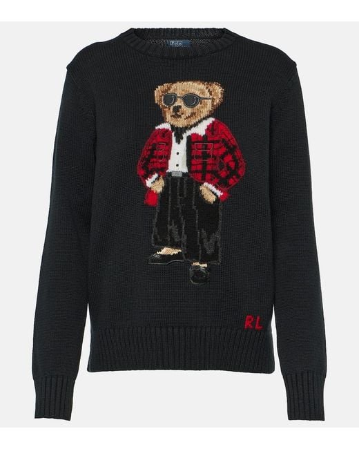 Polo Ralph Lauren Black Polo Bear Graphic-intarsia Cotton-knit Jumper