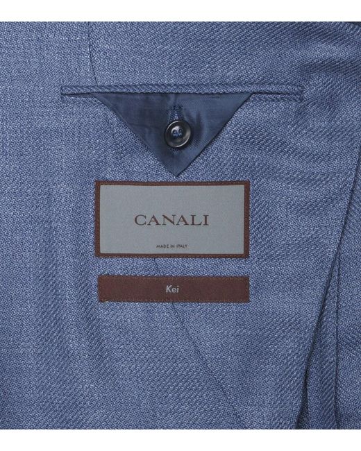 Canali Blue Wool, Silk, And Linen Blazer for men