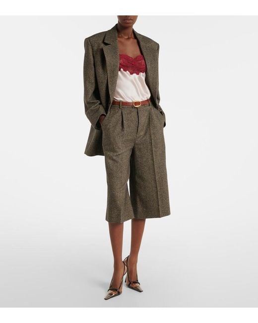 Saint Laurent Brown Herringbone Wool-Blend Bermuda Shorts