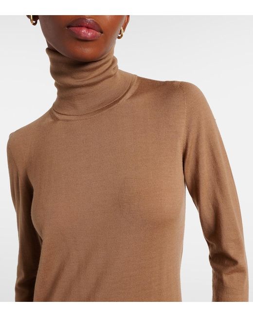 Max Mara Brown Saluto Virgin Wool Turtleneck Sweater