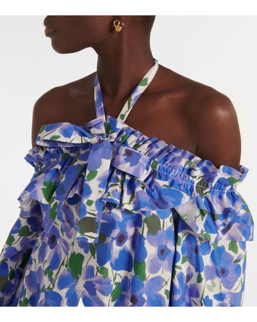 Top De Mezcla De Algodon Floral Carolina Herrera de color Blue