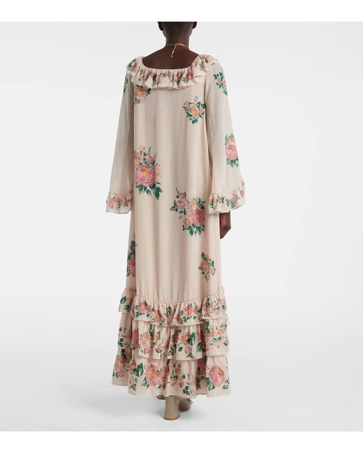 Robe Longue En Crepe De Soie A Fleurs Chloé en coloris Natural