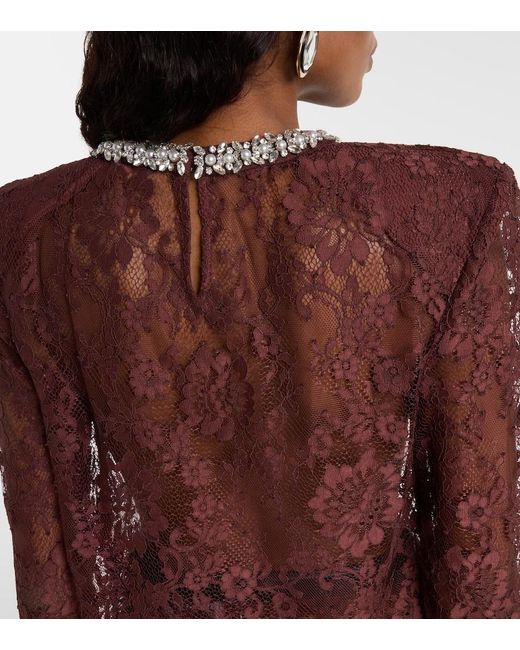 Self-Portrait Purple Embellished Lace Top