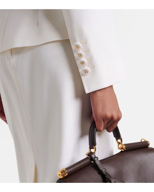 Dolce & Gabbana White Double-Breasted Wool-Blend Blazer
