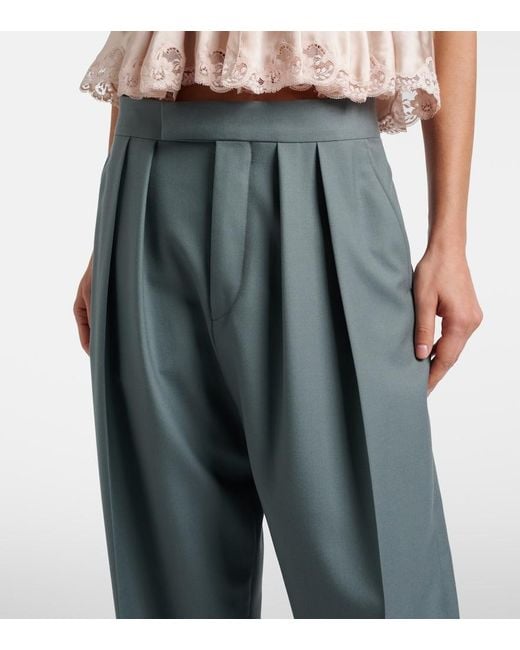 Chloé Blue Pleated Virgin Wool Straight Pants