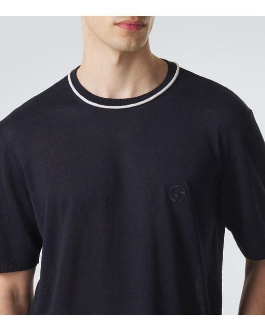 Giorgio Armani Blue Logo Linen And Silk T-Shirt for men