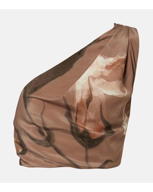Sir Brown Azaliea Floral Silk Crop Top