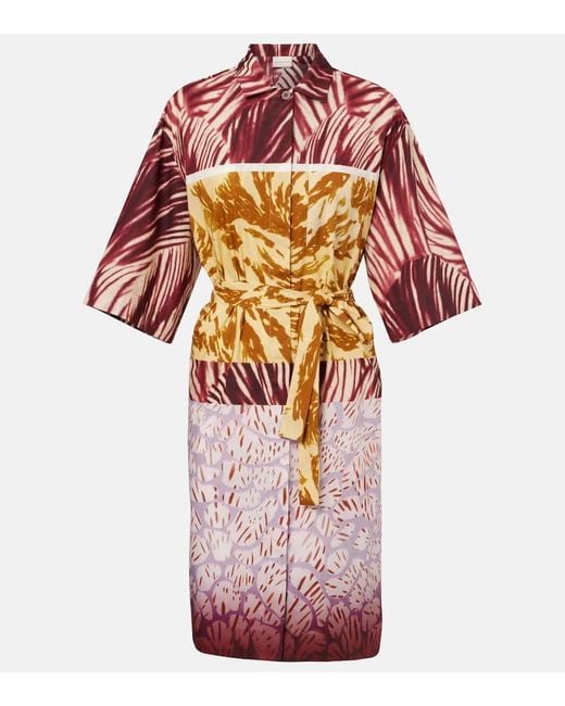 Dries Van Noten Women's Pink Printed Cotton Poplin Shirt Dress