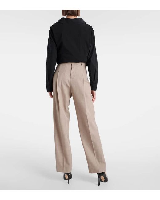 Pantaloni regular in lana vergine di Victoria Beckham in Natural