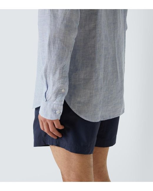Orlebar Brown Blue Giles Linen Long-Sleeved Shirt for men