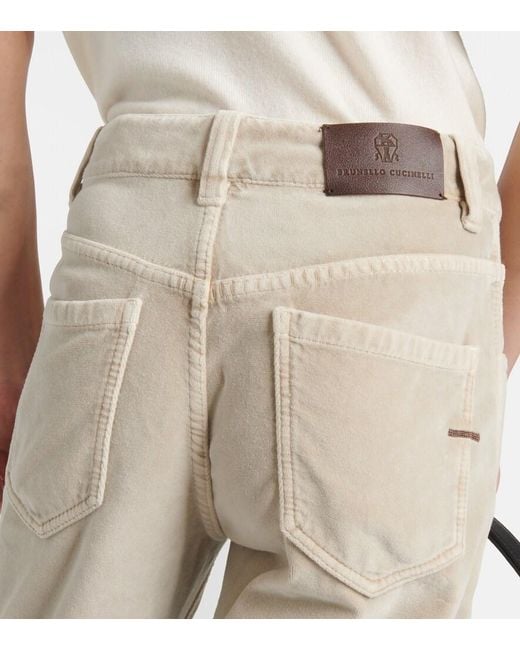 Brunello Cucinelli Natural Mid-Rise Cotton Velvet Straight Pants