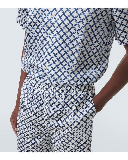 Frescobol Carioca Blue Palma Printed Silk-Blend Shorts for men