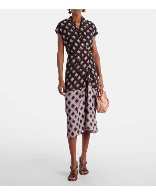 Dries Van Noten Purple Gathered Printed Midi Dress