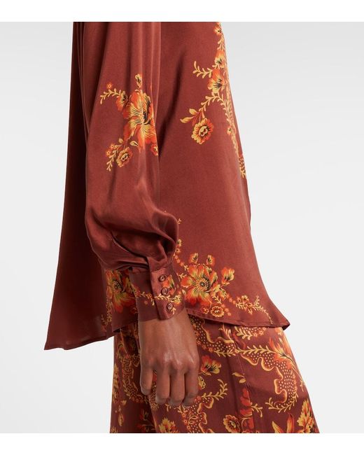 ALÉMAIS Orange Seraphina Printed Silk Satin Shirt