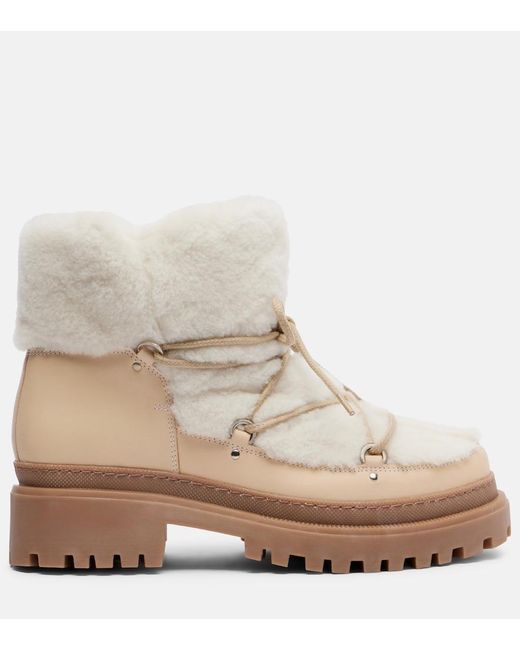 Yves Salomon Natural Shearling And Leather Ankle Boots