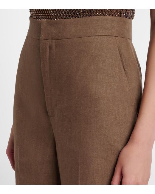 Ralph Lauren Brown Dean Linen Wide-Leg Pants