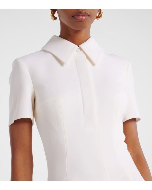 Emilia Wickstead White Jody Pleated Wool Midi Dress