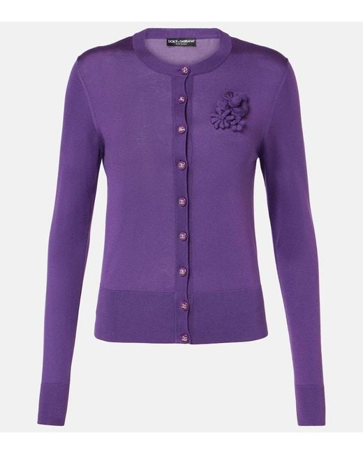 Dolce & Gabbana Purple Cardigan Mit Blumenapplikation