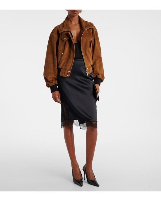 Nour Hammour Brown Briar Suede Bomber Jacket