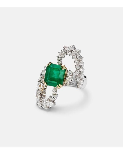 YEPREM White Reign Supreme 18Kt Ring With Emerald And Diamonds