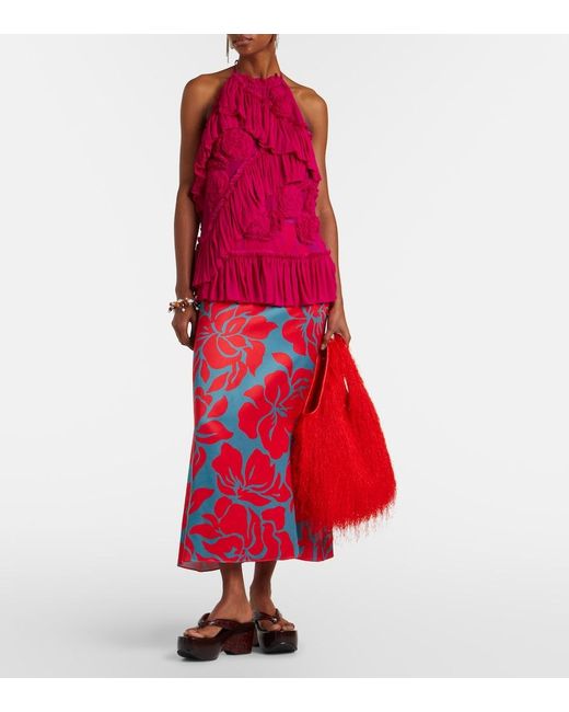 Dries Van Noten Red Marche Medium Fringed Top-Handle Bag