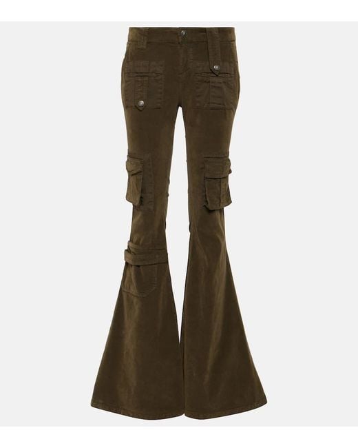 Blumarine Brown Low-Rise Velvet Flared Cargo Pants